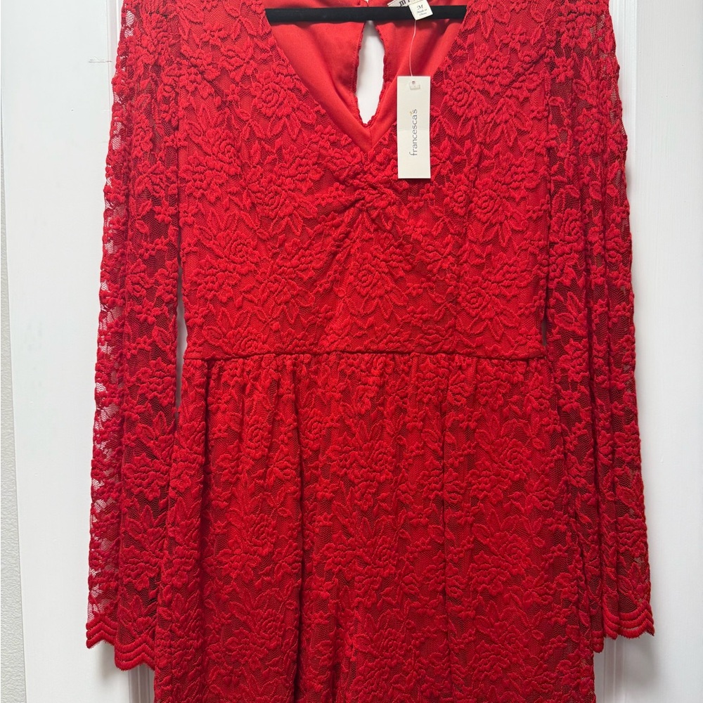 Red Lace Long Sleeve Romper